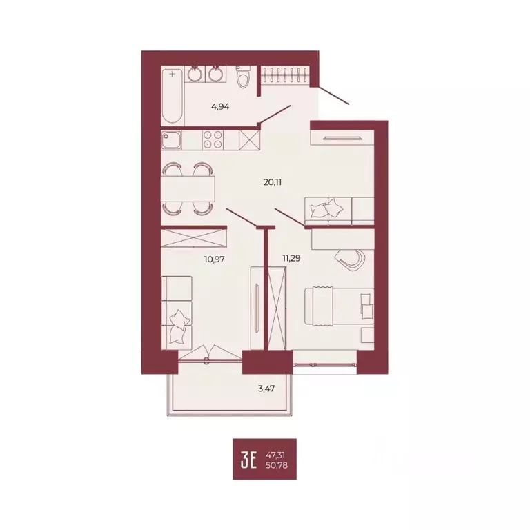 3-к кв. Пензенская область, Пенза ул. Тепличная, 55 (50.78 м) - Фото 1