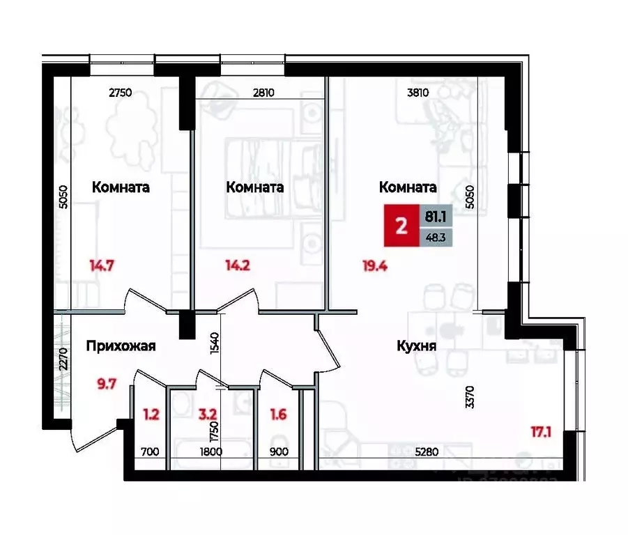 3-к кв. Ставропольский край, Невинномысск Новая ул., 1 (81.1 м) - Фото 1