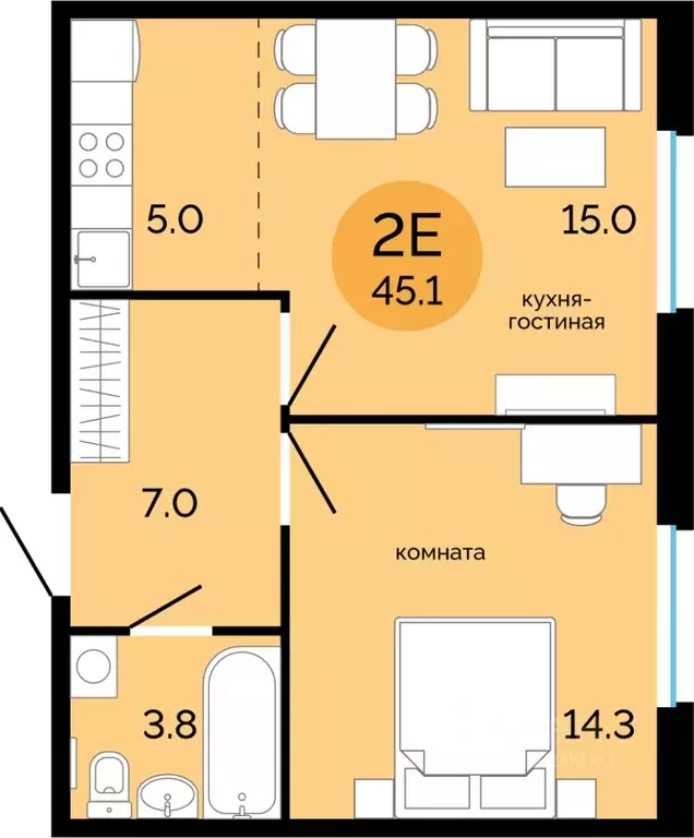 2-к кв. Пермский край, Пермь Краснова мкр, Красное яблоко ЖК, (45.1 . - Фото 0
