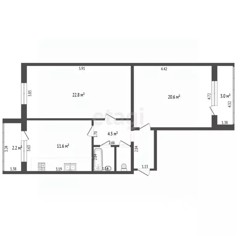 2-к кв. Ростовская область, Аксай ул. Вартанова, 29 (72.4 м) - Фото 2