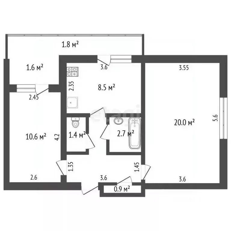 2-к кв. Крым, Феодосия ул. Гарнаева, 104 (50.5 м) - Фото 2