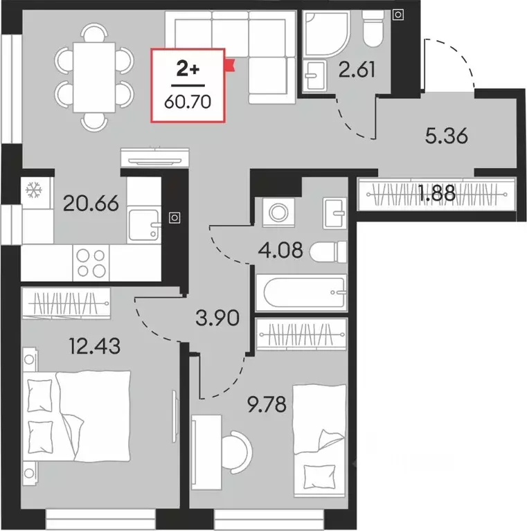 2-к кв. Ханты-Мансийский АО, Сургут 37-й мкр,  (60.7 м) - Фото 1