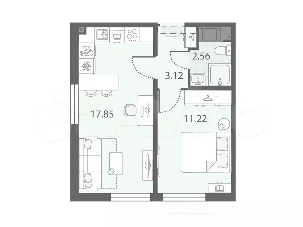 1-к. квартира, 34,8 м, 22/23 эт. - Фото 0