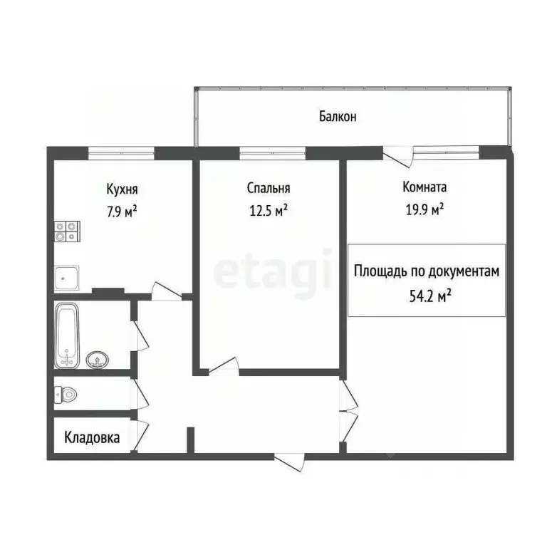 2-к кв. Томская область, Томск Киевская ул., 9 (54.2 м) - Фото 1