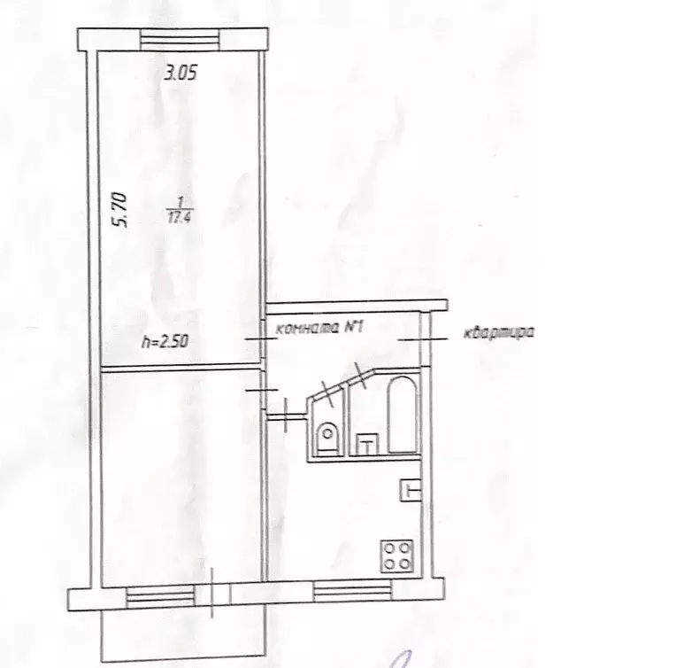 1к в -комнатной квартире (17.4 м) - Фото 1