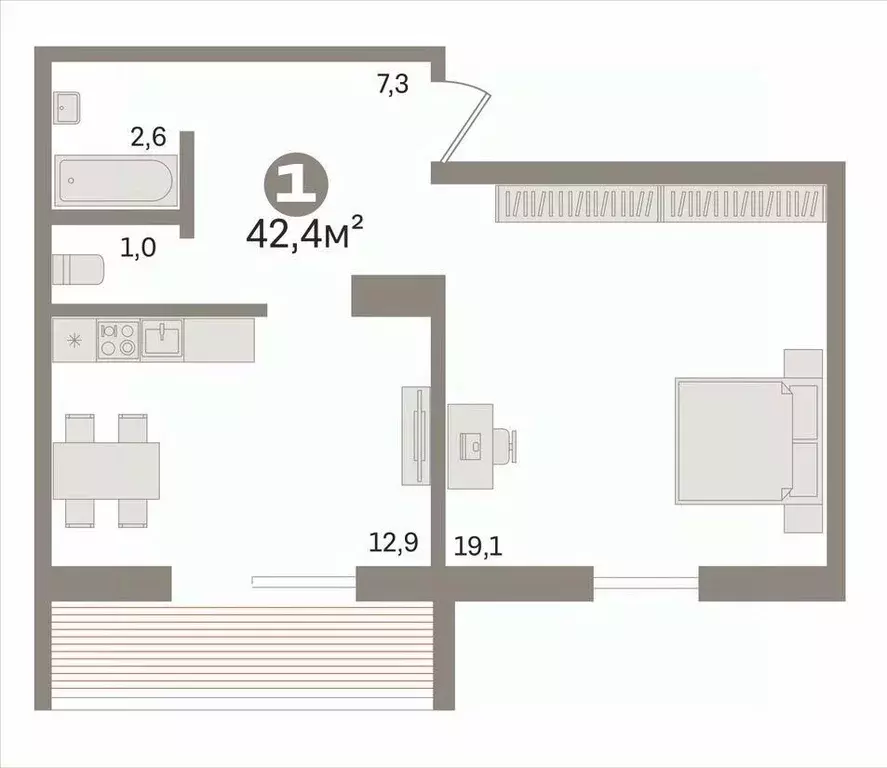 1-к кв. Новосибирская область, Новосибирск Рябиновая ул., 8 (42.4 м) - Фото 1
