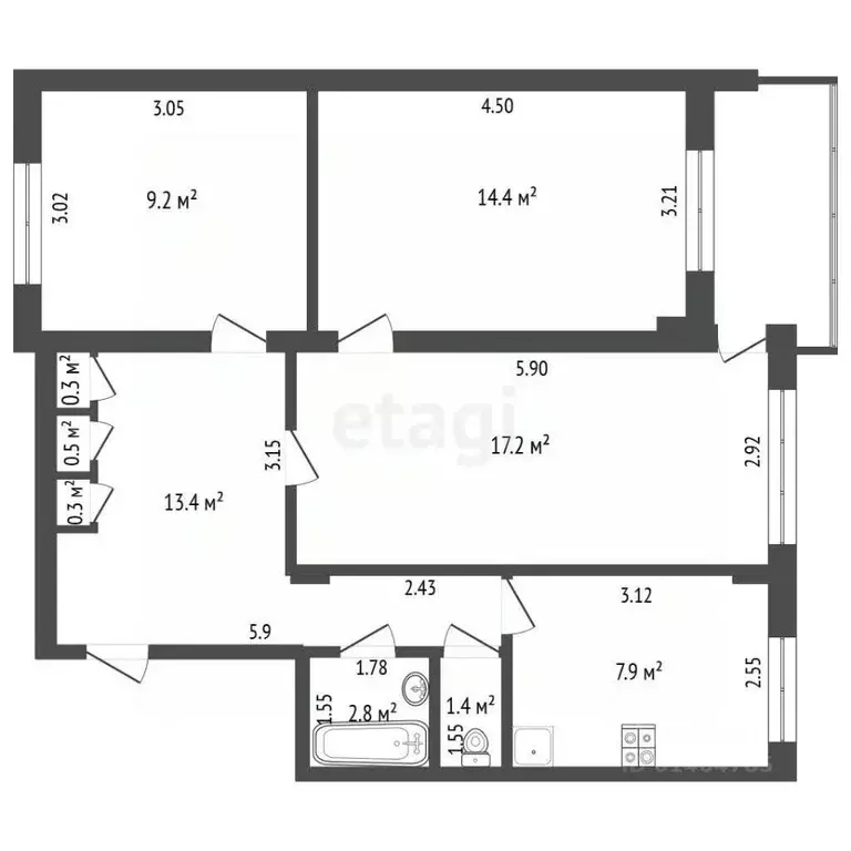 3-к кв. Кемеровская область, Юрга Волгоградская ул., 27 (68.0 м) - Фото 1
