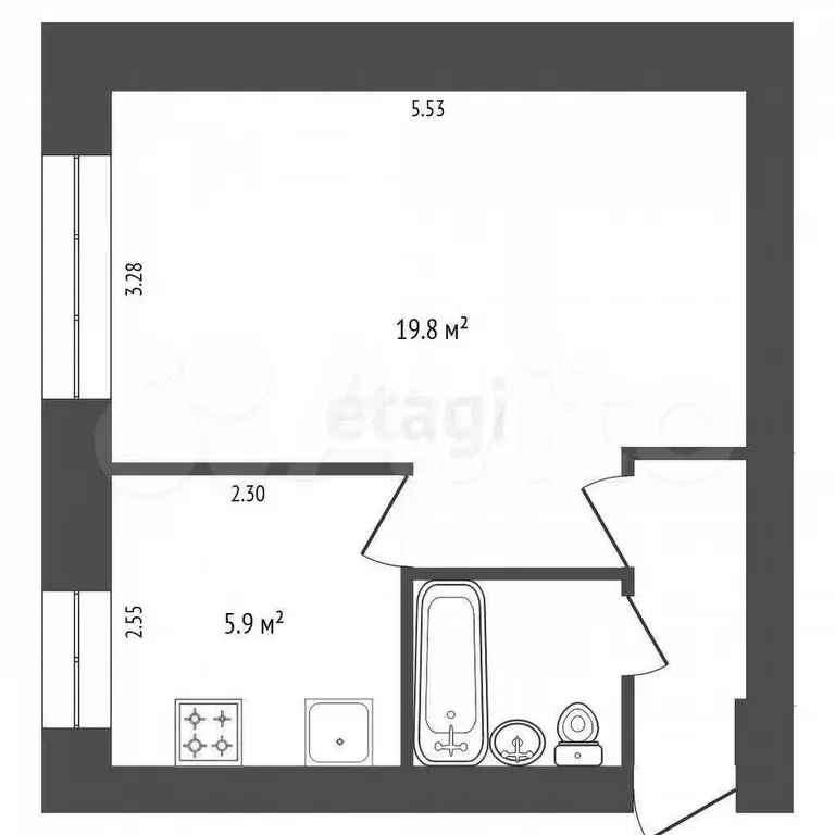 1-к. квартира, 31,8 м, 4/5 эт. - Фото 0