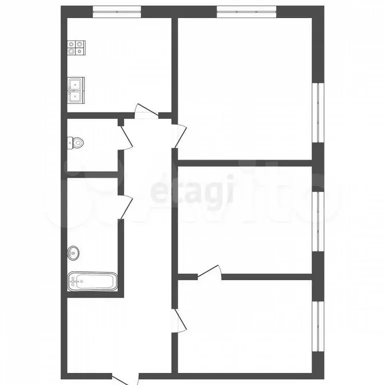 3-к. квартира, 58,1 м, 1/2 эт. - Фото 0