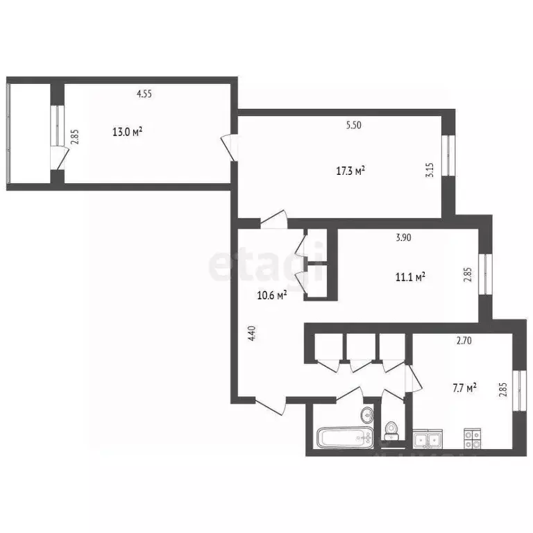 3-к кв. Ямало-Ненецкий АО, Новый Уренгой Восточный мкр, 5/2 (66.7 м) - Фото 1