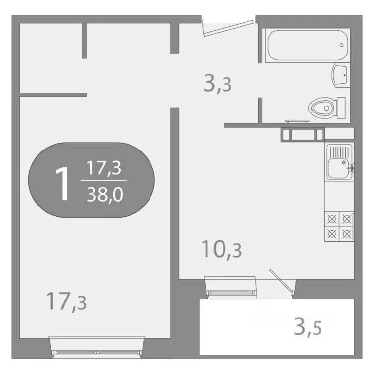 1-к кв. Томская область, Томск ул. Пришвина, 43 (38.04 м) - Фото 1