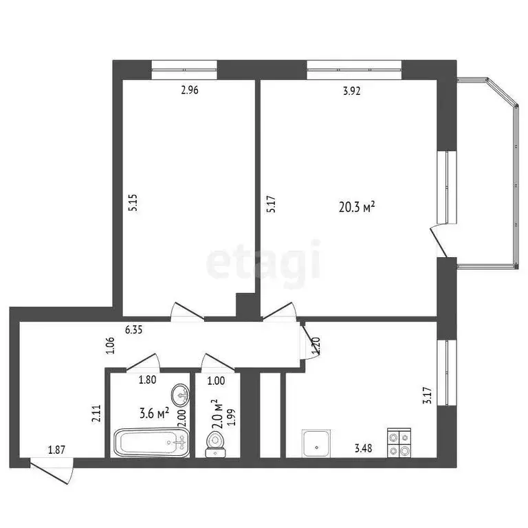 2-комнатная квартира: Тюмень, Солнечный проезд, 25к1 (62 м) - Фото 1