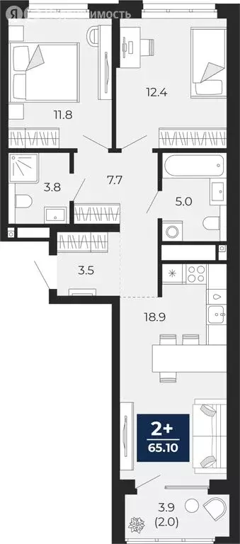 2-комнатная квартира: Тюмень, проезд Капитана Куликова, 5 (67 м) - Фото 1