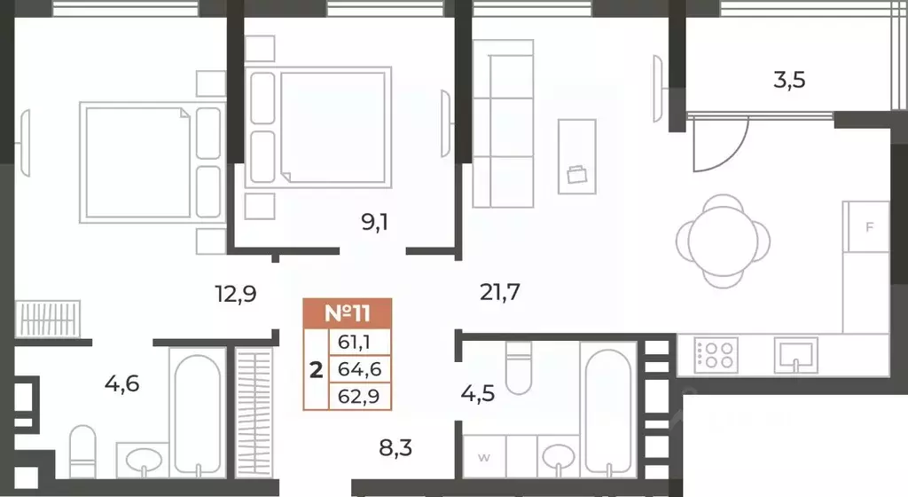 2-к кв. Крым, Симферополь ул. Караимская, 50 (62.9 м) - Фото 0