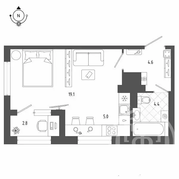 Квартира-студия: Санкт-Петербург, Измайловский бульвар, 9 (34.4 м) - Фото 2