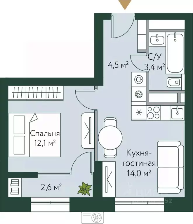 1-к кв. Волгоградская область, Волгоград Новосибирская ул., 74с1 (36.6 ... - Фото 0