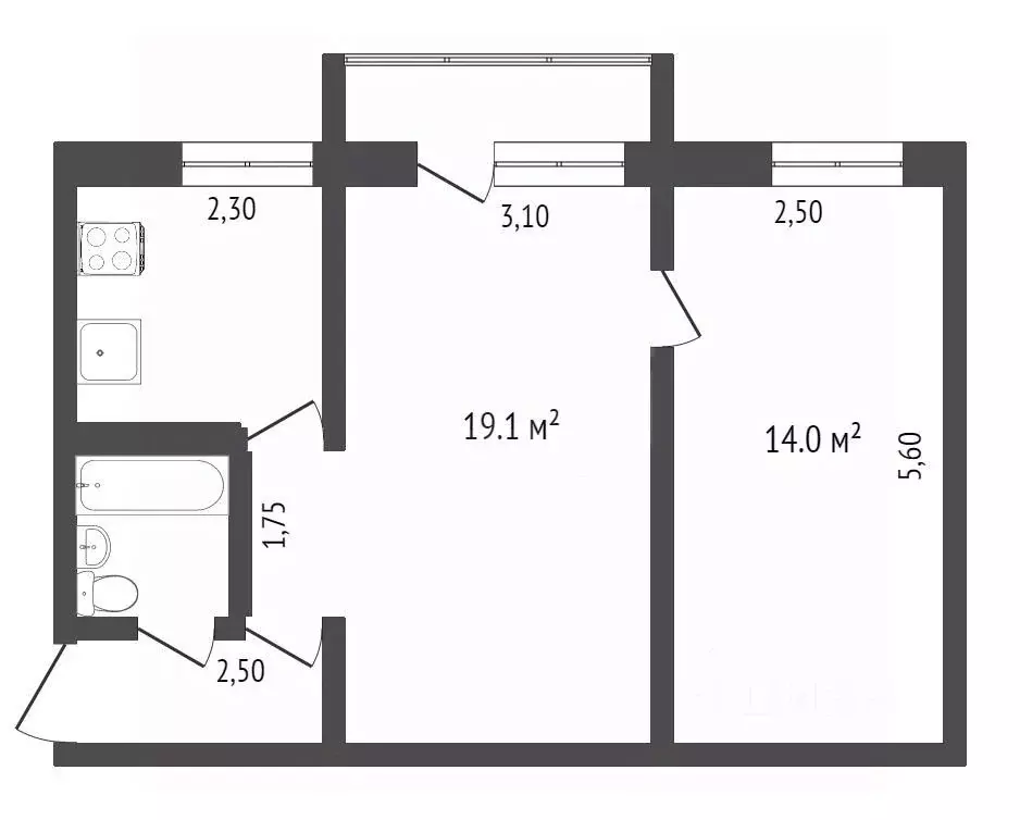 2-к кв. Тюменская область, Тюмень Севастопольская ул., 23 (44.2 м) - Фото 2