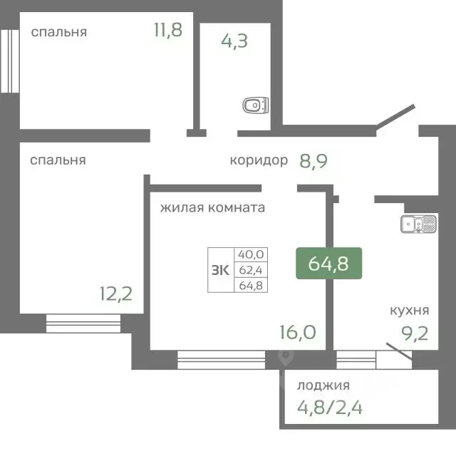 3-к кв. Красноярский край, Красноярск Норильская ул., с2 (64.8 м) - Фото 0