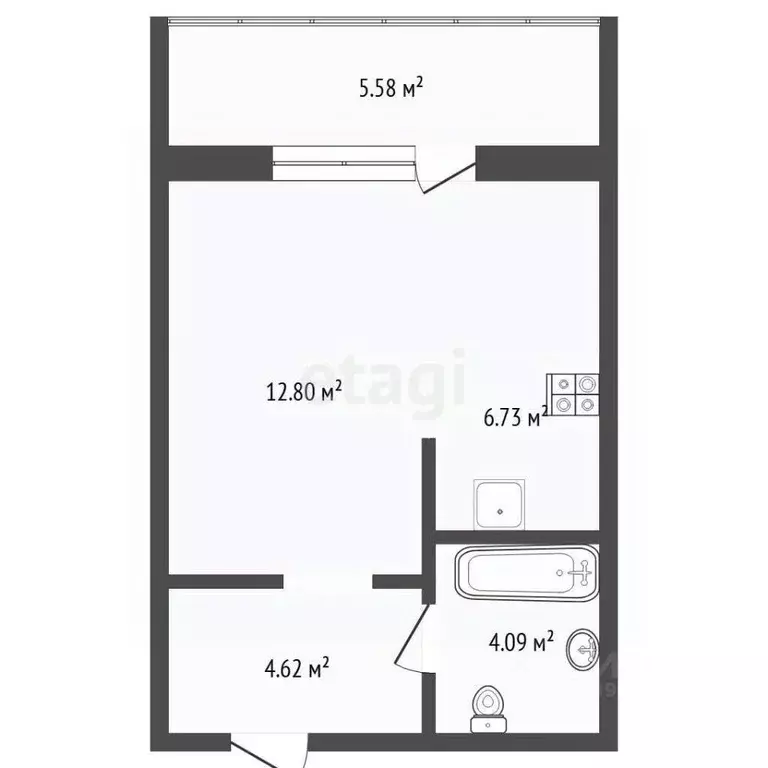 Студия Тюменская область, Тюмень ул. Тимофея Чаркова, 81к2 (28.24 м) - Фото 1