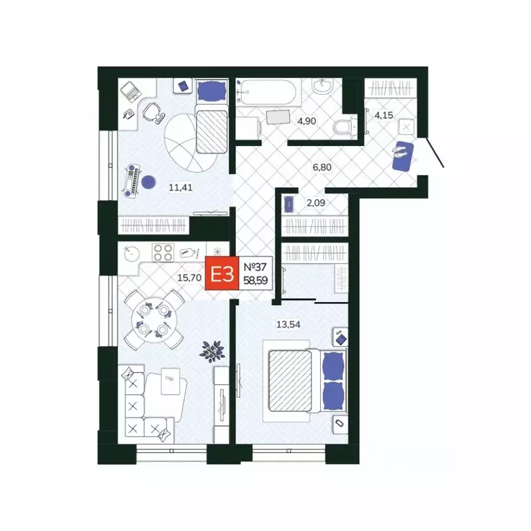 2-к кв. Тульская область, Тула Мясново мкр, Желания жилой комплекс ... - Фото 1