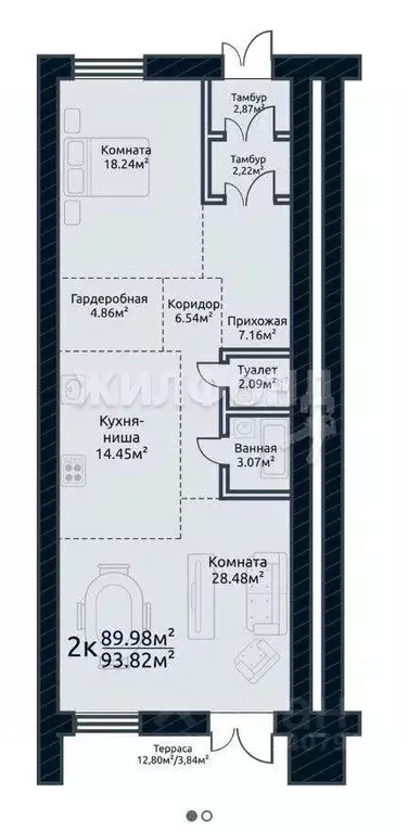 2-к кв. Томская область, Томск ул. Аркадия Иванова, 21 (93.0 м) - Фото 0