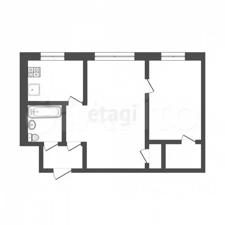 2-к. квартира, 41,6 м, 2/5 эт. - Фото 0