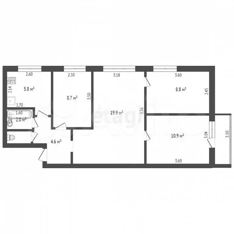 4-к. квартира, 62 м, 5/5 эт. - Фото 0