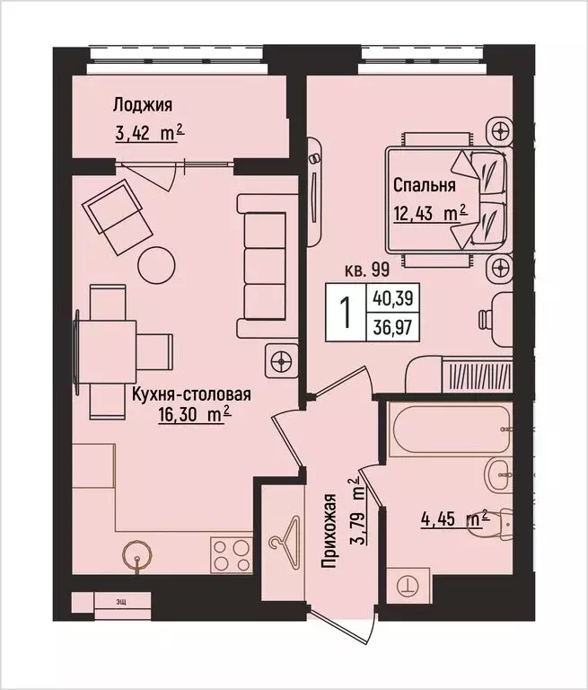 1-комнатная квартира: Нижний Новгород, Литературная улица, 5 (40.39 м) - Фото 1