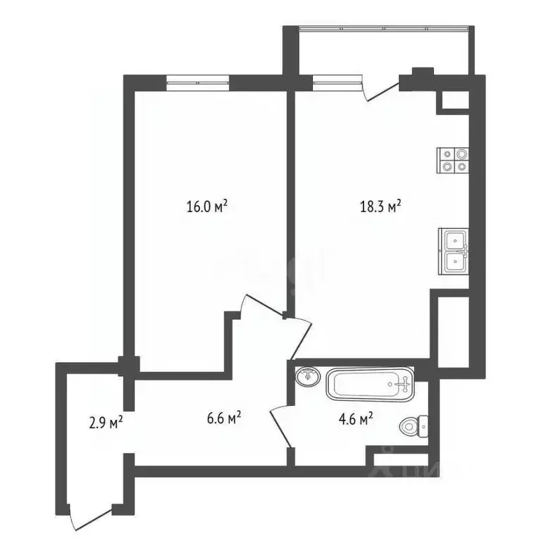 1-к кв. Крым, Евпатория просп. Ленина, 68к43 (48.4 м) - Фото 2