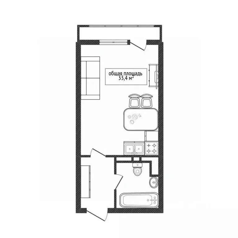 Студия Новосибирская область, Новосибирск Вилюйская ул., 6 (33.4 м) - Фото 2