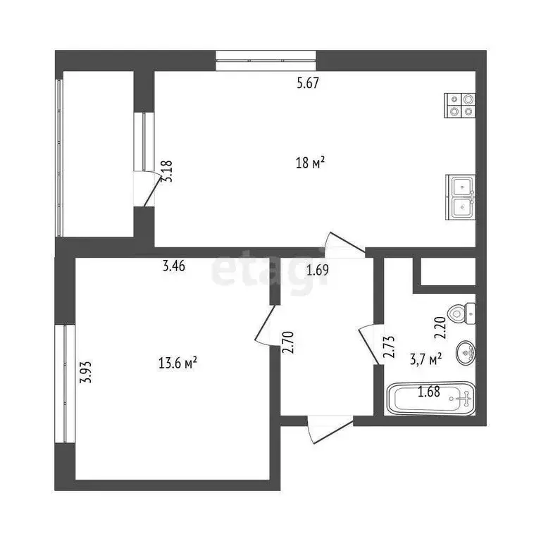 1-комнатная квартира: Тюмень, Тальниковая улица, 3 (39.8 м) - Фото 1