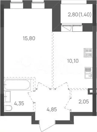 1-к. квартира, 38,6м, 11/24эт. - Фото 1