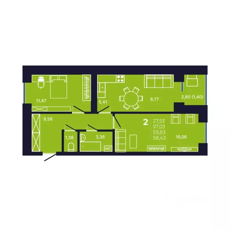 2-к кв. Башкортостан, Уфа ул. Михаила Зайцева, 8 (58.3 м) - Фото 1