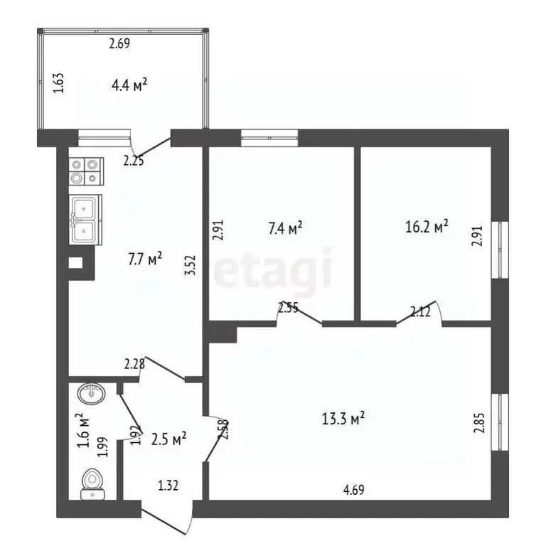 3-к кв. Тамбовская область, Тамбов Андреевская ул., 33А (38.7 м) - Фото 1