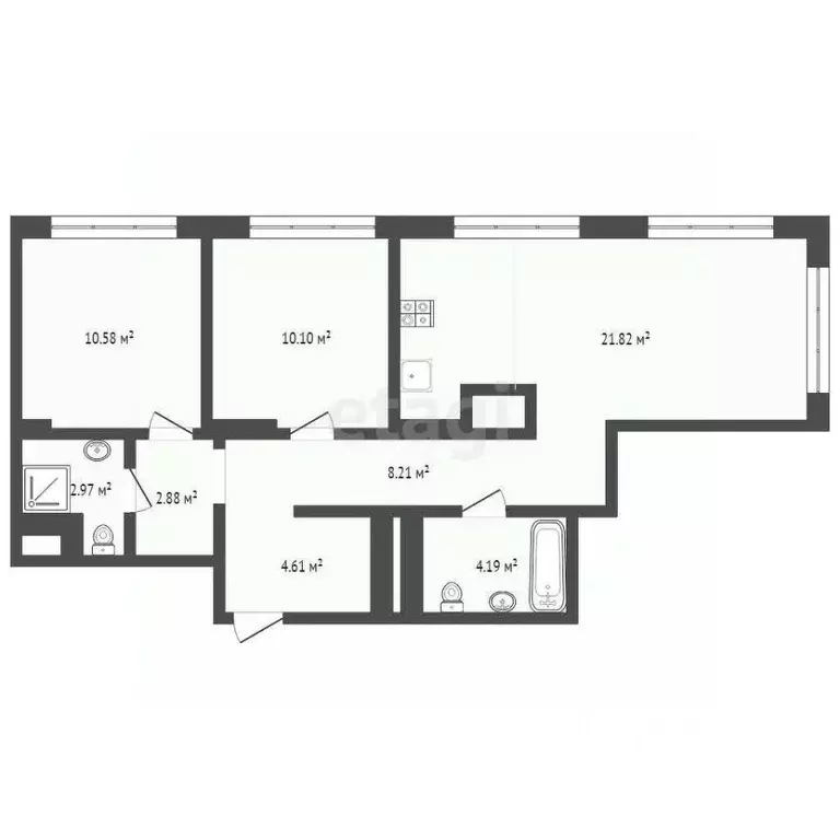 2-к кв. Тюменская область, Тюмень ул. Краснооктябрьская, 4Ак1 (66.0 м) - Фото 2