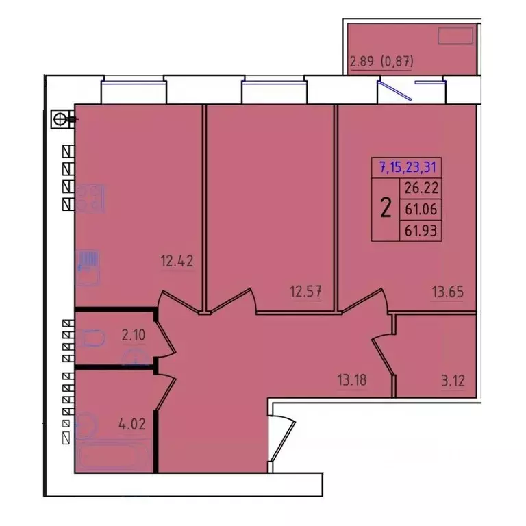 2-к кв. Костромская область, Кострома Калиновская ул., 5 (61.93 м) - Фото 0