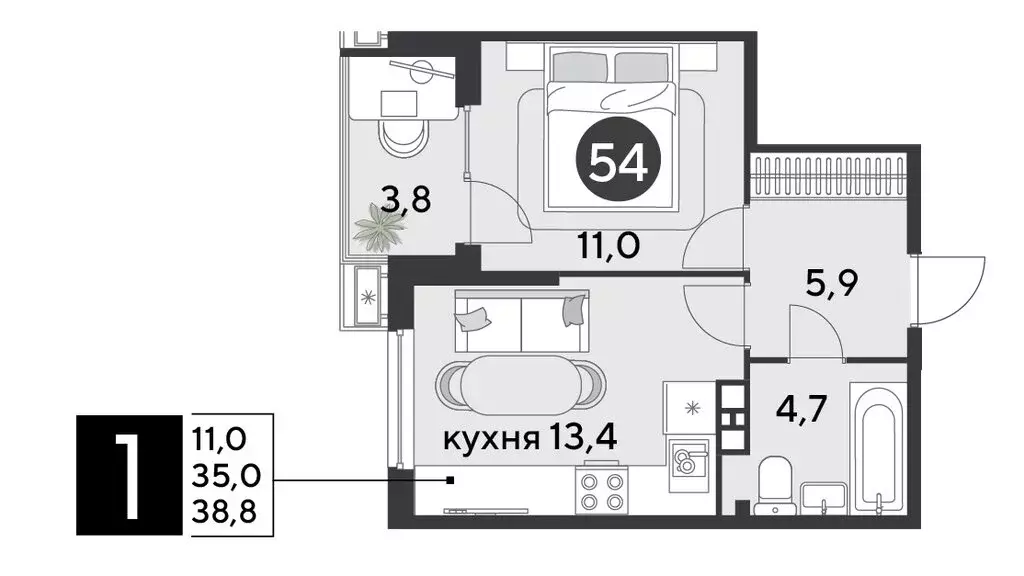 1-комнатная квартира: Краснодар, микрорайон Парк Победы (38.8 м) - Фото 1