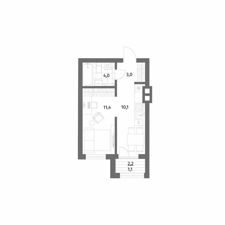 1-комнатная квартира: Гурьевск, улица имени Антона Пошкуса (29.6 м) - Фото 0