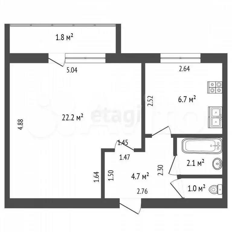 1-к. квартира, 38,5 м, 3/5 эт. - Фото 1