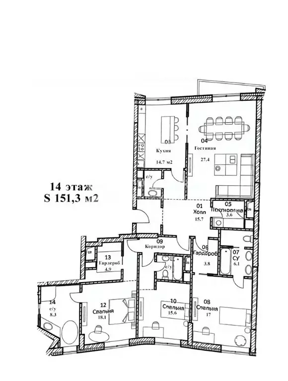 4-к кв. Москва Ленинградский просп., 36с38 (151.3 м) - Фото 2
