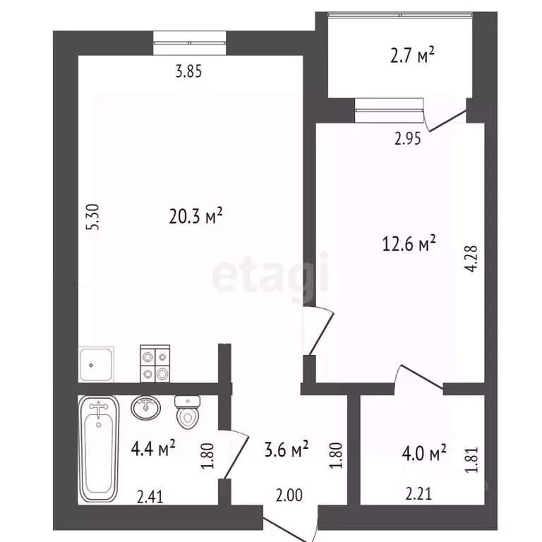 1-к кв. Тюменская область, Тюмень Полевая ул., 105 (45.1 м) - Фото 2