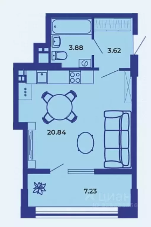 Студия Брянская область, Брянск ул. Комарова, 47 (35.4 м) - Фото 1