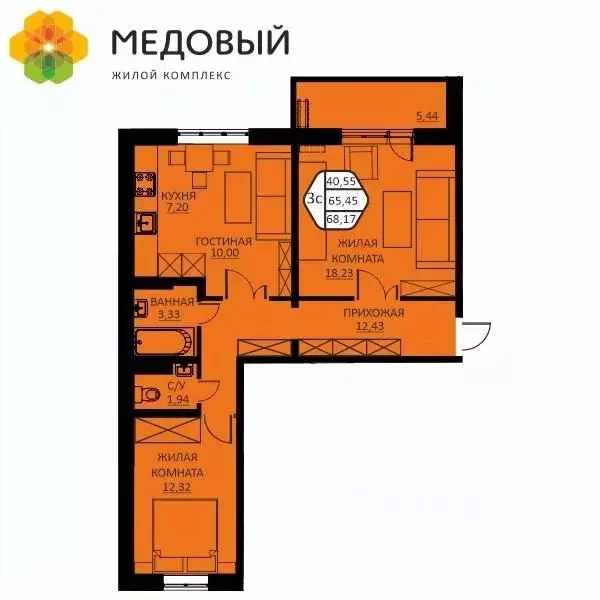 3-к кв. Пермский край, д. Кондратово ул. Н.М. Яблокова, 6 (68.17 м) - Фото 0
