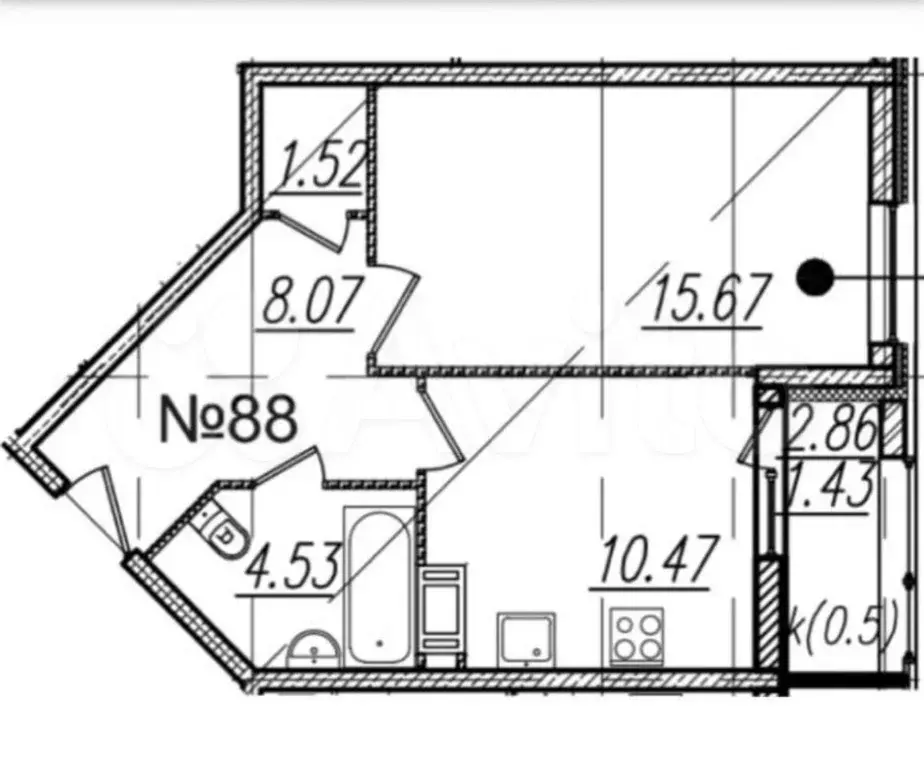 1-к. квартира, 44 м, 8/9 эт. - Фото 0