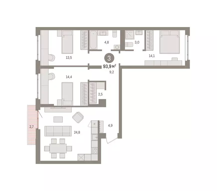 3-комнатная квартира: Екатеринбург, жилой район Сортировочный, ... - Фото 2