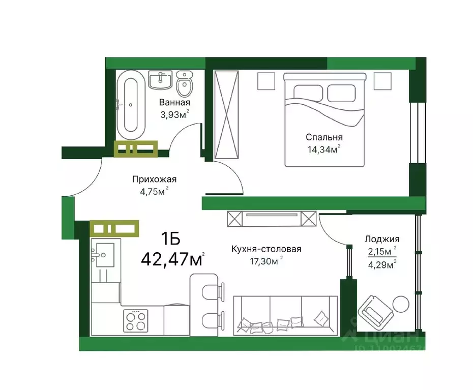 1-к кв. Самарская область, Тольятти ул. Маршала Жукова, 62 (42.61 м) - Фото 1
