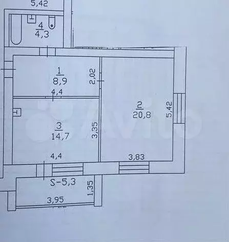1-к. квартира, 48,7 м, 1/3 эт. - Фото 0