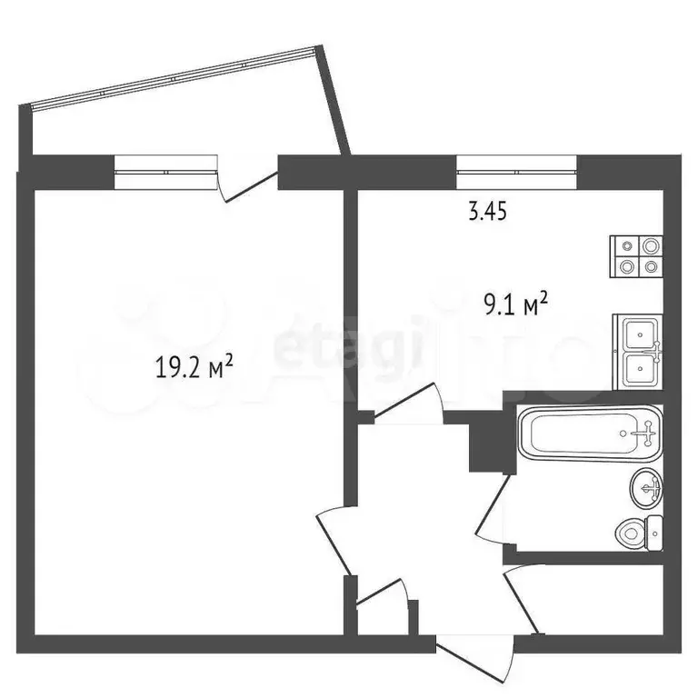 1-к. квартира, 38 м, 1/9 эт. - Фото 0