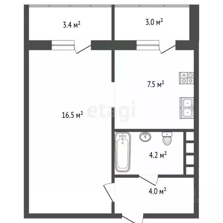 1-к кв. Челябинская область, Челябинск ул. Маршала Чуйкова, 30 (32.2 ... - Фото 1