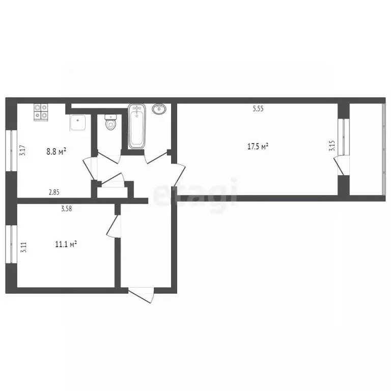 2-к кв. Ямало-Ненецкий АО, Муравленко ул. Муравленко, 33 (51.2 м) - Фото 1